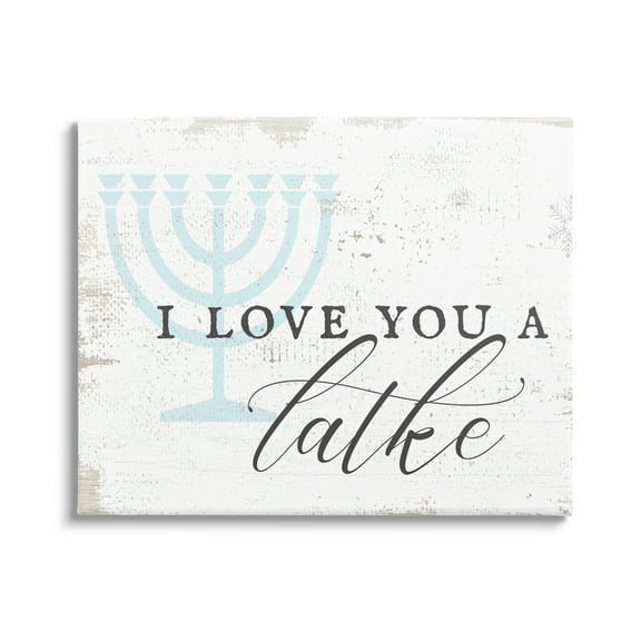 Love You A Latke Clever Rustic Hanukkah Typography Inspirational Graphic Art Gallery-Wrapped Canvas Print Wall Art