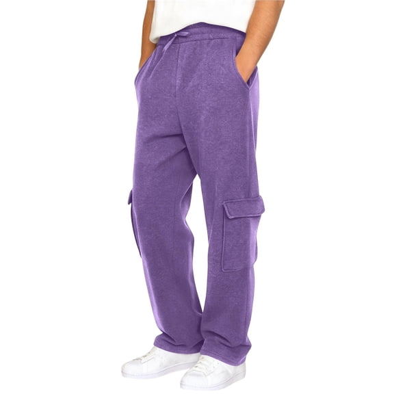 Men's Sweatpants Solid Color Drawstring Elastic Waist Pocket Loose Fit Joggers Purple M