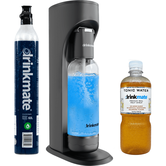 Drinkmate OmniFizz Starter Kit (Matte Black) - Includes One 60L Cylinder, Tonic Water Syrup