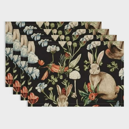 

Shiartex Rabbits Flowers Pattern Linen Cloth Table Placemats Set of 4 for Birthday Parties Christmas Restaurants Home Decoration 18x12in