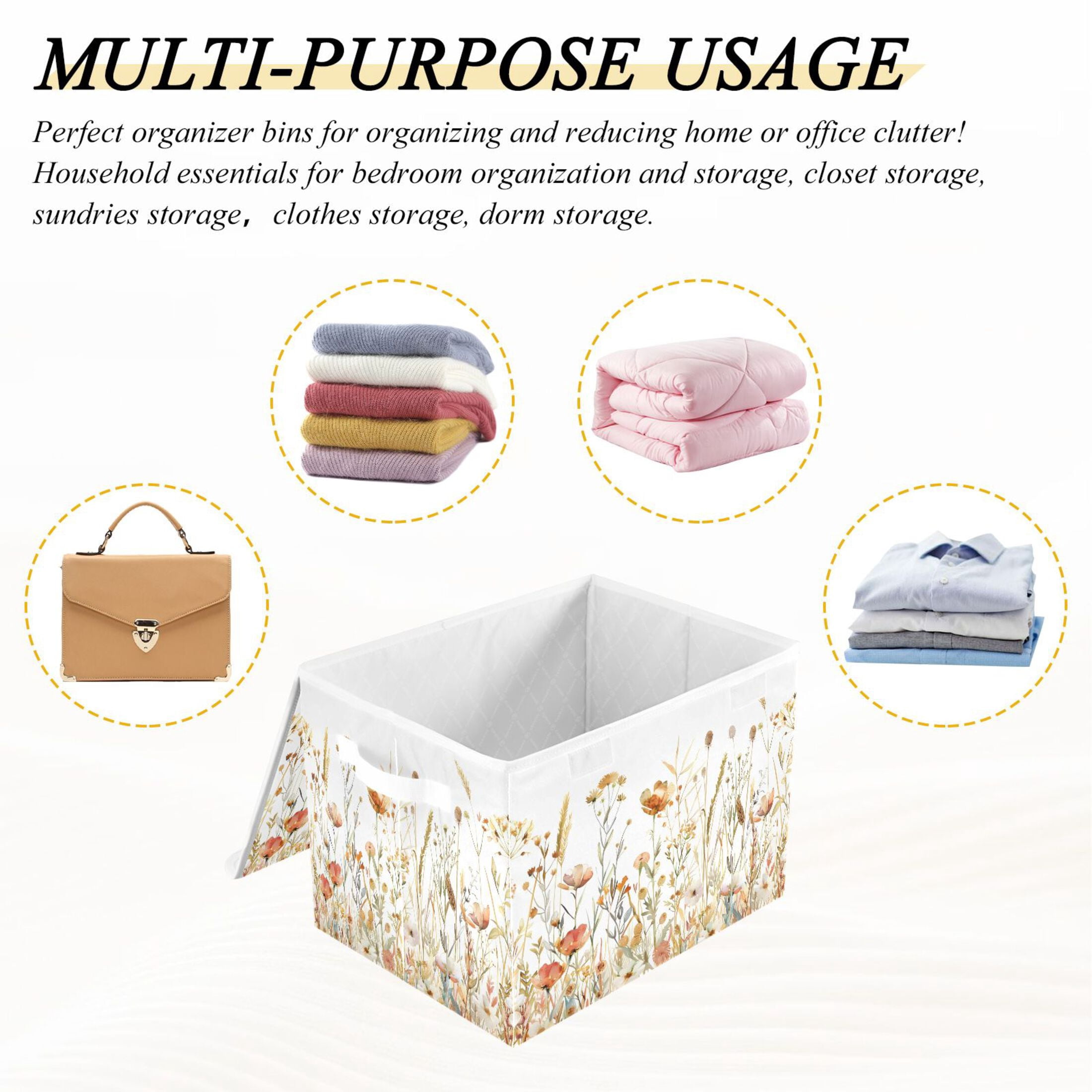 Ryvnso Watercolor Wild Flower Large Lidded Foldable Storage Baskets Cubes Boxes Lids Bin for Home