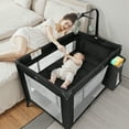 thumbnail image 3 of Vomeast Baby Playard Baby Bassinet,Foldable Crib Pack and Play with Toy Bar,Play Yard,0-5 Months(Black), 3 of 16
