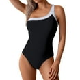 thumbnail image 2 of BLTIBY Womens Swimsuits Solid Colour Slim Tummy Control Sleeveless One Shoulder Swimsuit Bikini Bathing Suit Fashion One-Piece Swimwear Black XL, 2 of 9