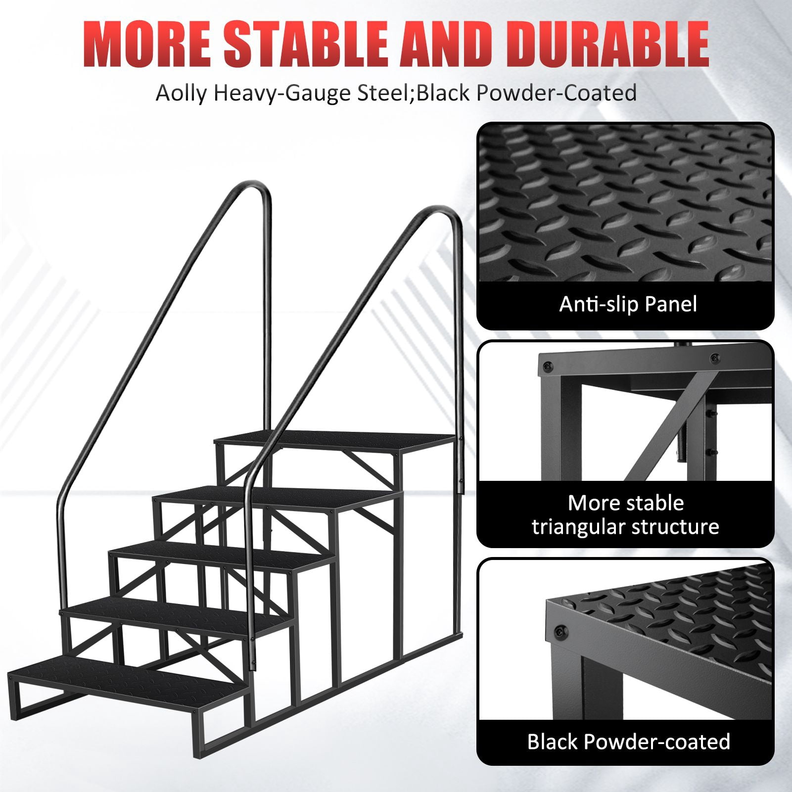 Hot Tub Steps Outdoor, RV Steps with Handrail, Portable RV Stairs 2/3/4/5 Step, Heavy Duty Truck Camper Steps Ladders for Travel Trailers, 5th Wheel, Motor Home, Spa, and Porch
