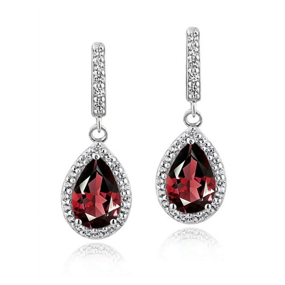 Sterling Silver 3ct TGW Garnet & White Topaz Teardrop Dangle Earrings