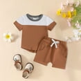 thumbnail image 2 of HCNTES Toddler Baby Boy Summer Outfit Patchwork Short Sleeve T Shirt Top Casual Shorts Set Clothes kids clothes under $5(2-3 Years,Brown), 2 of 7