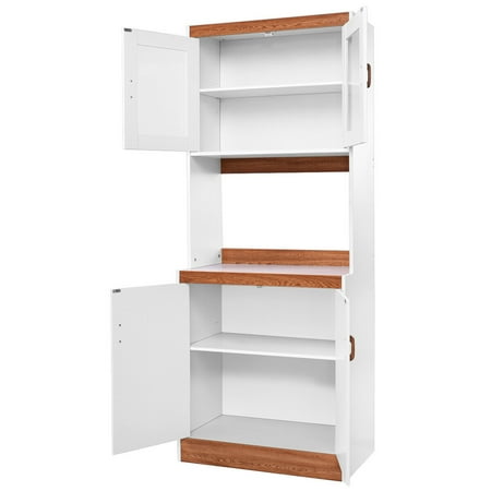 Gymax Tall Microwave Cart Stand Kitchen Storage Cabinet Shelves Pantry