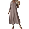 thumbnail image 1 of JGGSPWM Robe Maxi Décontractée en Coton pour Femmes Tendance Été Bohème Manches 3/4 Coton Lin Longue Robe Élégante Chic pour Femmes Brun P, 1 of 9