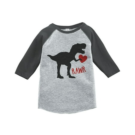 - Custom Party Shop Kids Dinosaur Happy Valentine's Day Grey Raglan - XL Youth (18-20) T-shirt