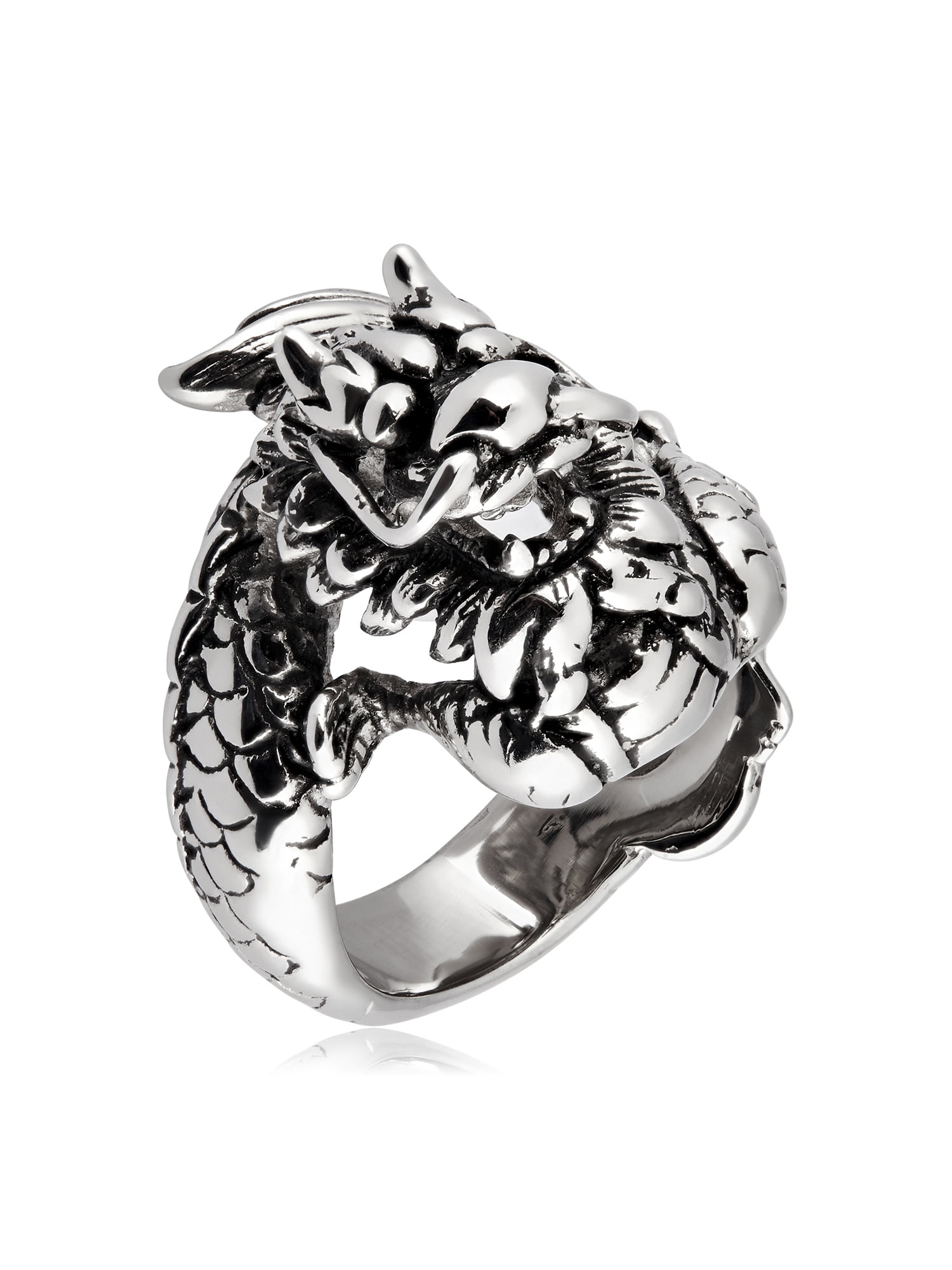 Raising Dragon Ring with Red Stone Eye Vintage Stainless Steel Men's Jewelry 