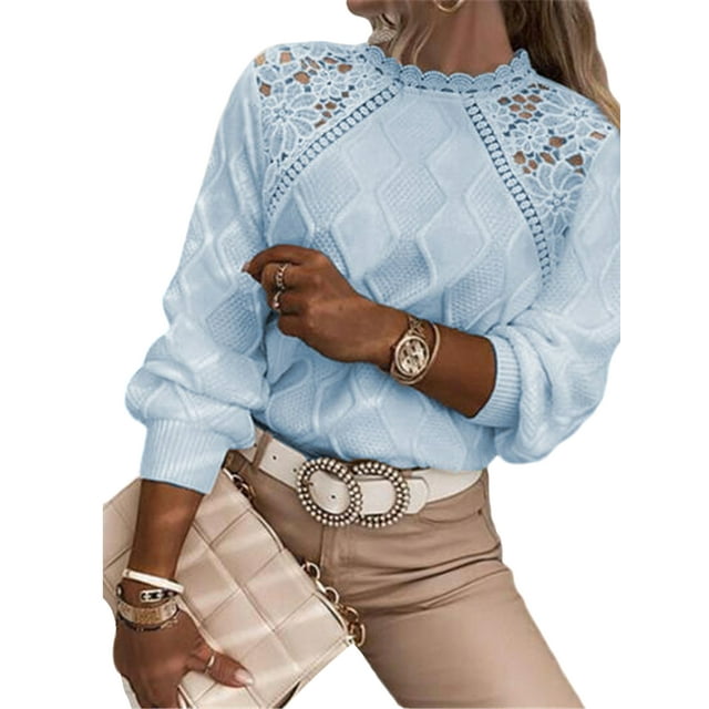 Sexy Dance Pulls Tricotés Femmes Hiver Chaud Pull à Manches Longues Pull Casual Col Rond Bleu 2XL
