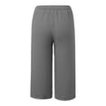 thumbnail image 5 of Tianiyouqing Women's Cotton Capri Pants Linen High Waisted Petite Length Elastic Waist Stretch Straight Leg Pants Drawstring Wide Leg Summer Gaucho Pants with Pockets Gray L, 5 of 6