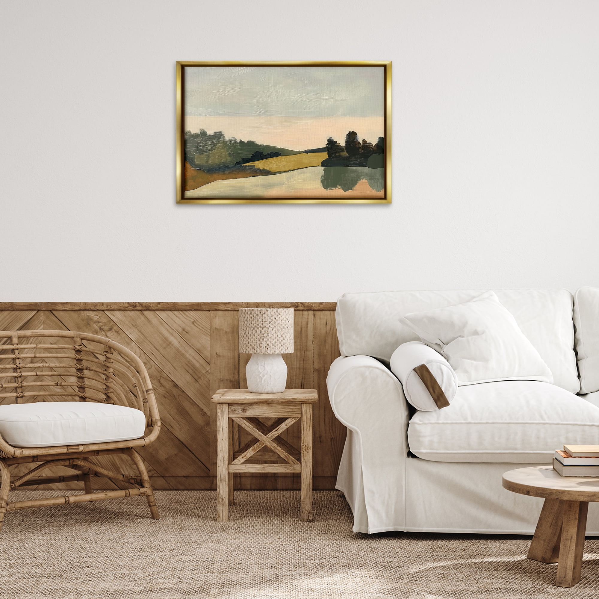 Stupell Industries Curving Green Hills Landscape & Nature Painting Gold Floater Framed Canvas Art Print Wall Art, 31 x 21