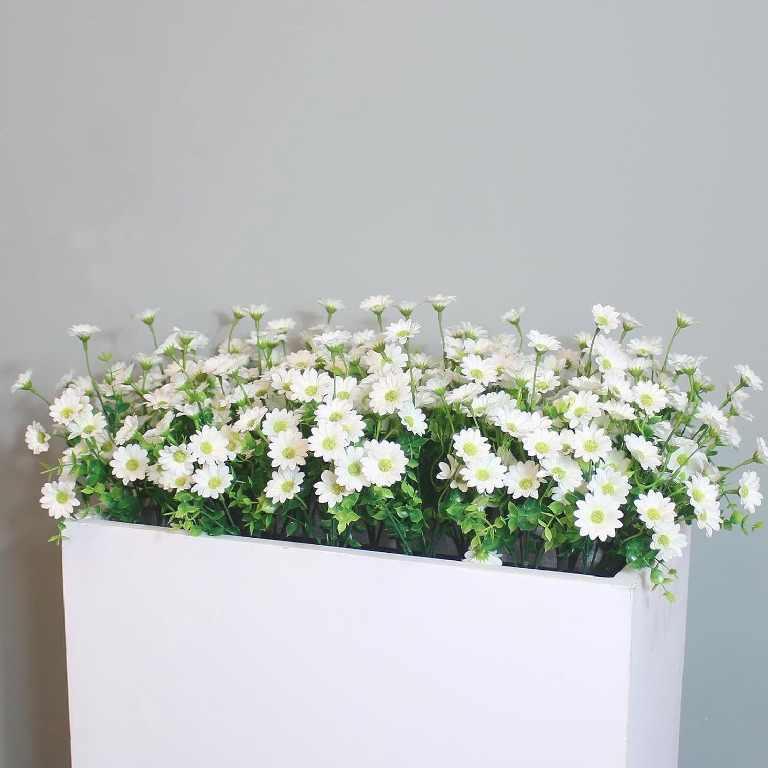 8 Bundles White Silk Artificial Sunflower Plants Faux Greenery for Wedding Home Garden Window Box Outdoor Planters Decor (White Fake mums)