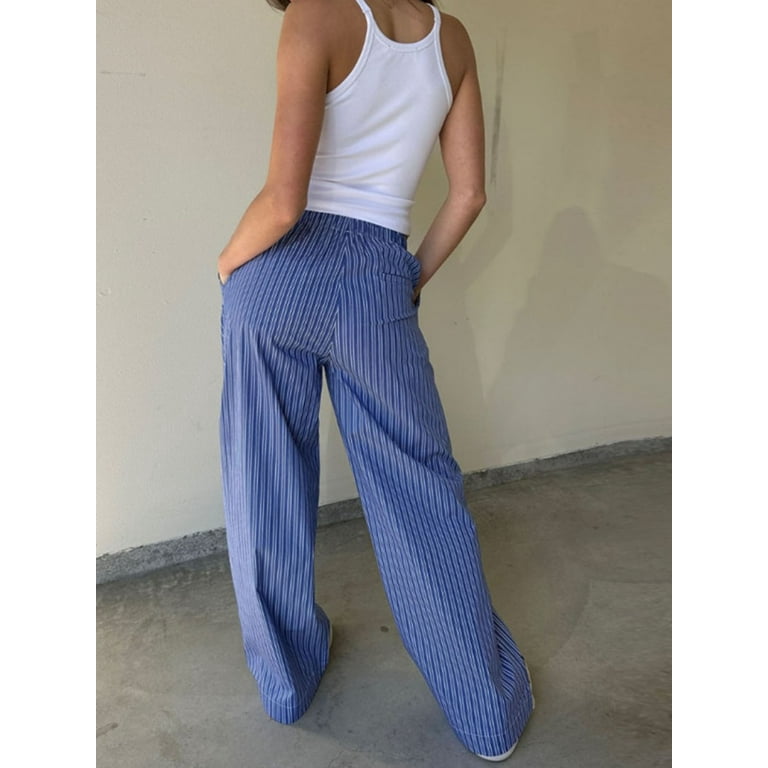Women Y2k Striped Pants Elastic High Waist Wide Leg Lounge Women Y2k Striped Pants Elastic High Waist Wide Leg Lounge