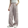 thumbnail image 2 of ZHOGXU Big Girls Cargo Pants With Pocket Casual Drawstring Elastic Waist Solid Color Wide Leg Loose Fit Comfortable Lightweight Trousers For Daily Wear Pink 11-12 Years, 2 of 9