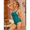 thumbnail image 3 of Womens Moderate Cut One Piece Swimwear Retro Wide Straps Bath Suit Ribbed Swimsuit, 3 of 5