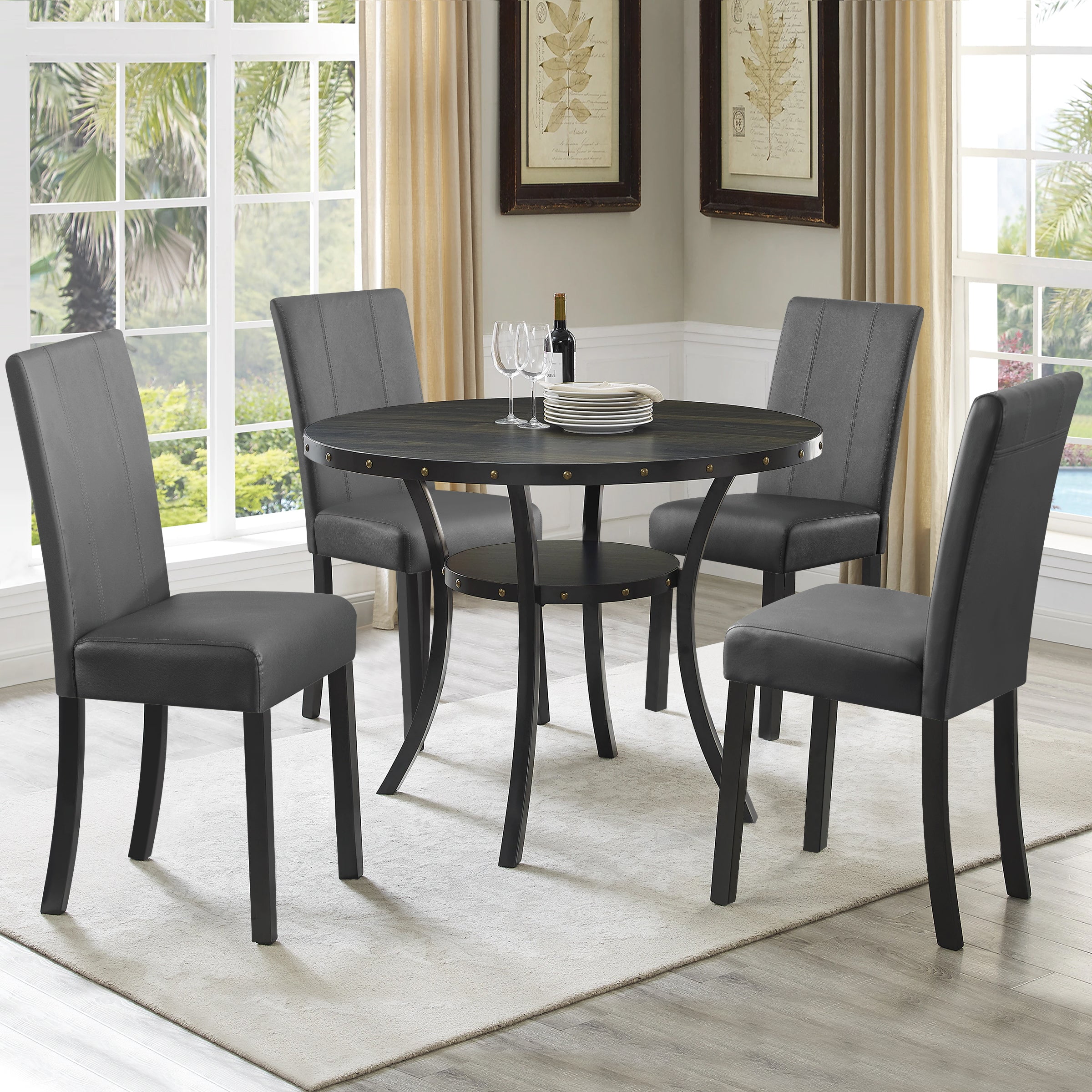 Subrtex Faux Leather Indoor Dining Chair Set of 2, Modern Mid-Century Chairs for Home, Gray