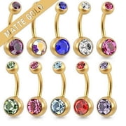 Double Jeweled Matte Gold Belly Button Ring