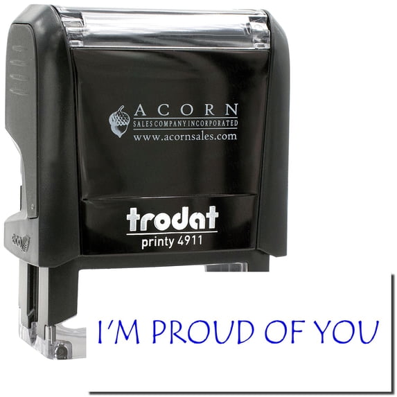 Self-Inking I'm Proud Of You Stamp, Trodat Printy 4911, Press and Print Stamping, Impression Size 5/8" x 1-1/2", Up to 10,000 Impressions - Blue Ink