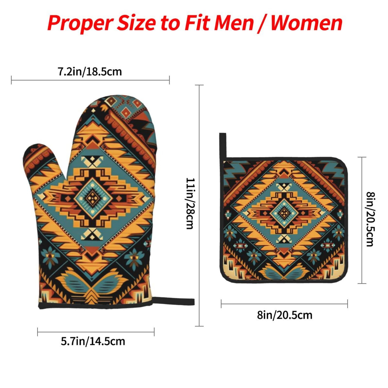 Southwest Tribal Indian Geometric 4Pcs Oven Mitts and Pot Holders Sets Oven Kitchen Gloves Hot Pads for Cooking BBQ Baking Grilling