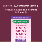 Natures Bounty Optimal Solutions Advanced Hair, Skin and Nail Biotin & Vitamins A, C, E, Womens Multivitamin, Softgels, 120 Ct