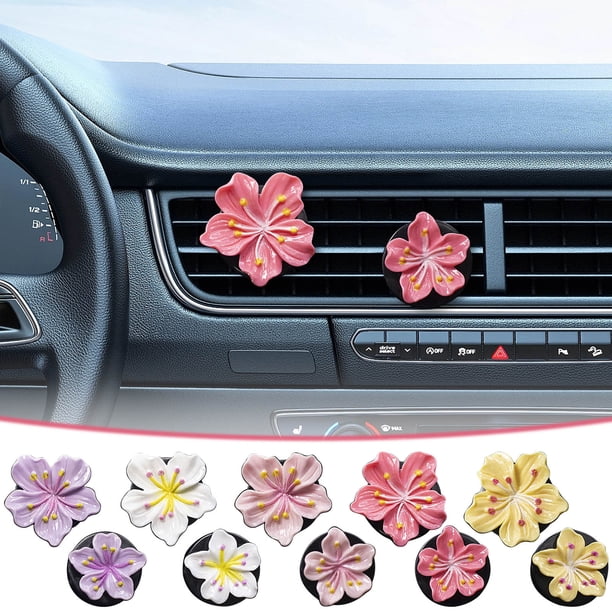 Clips ambientadores de 2 paquetes de flor de melocotón para coche • Clip para ventilación de resina para flores • Aromaterapia duradera para coche • Diseño de brillo a 360° • Listo para regalo