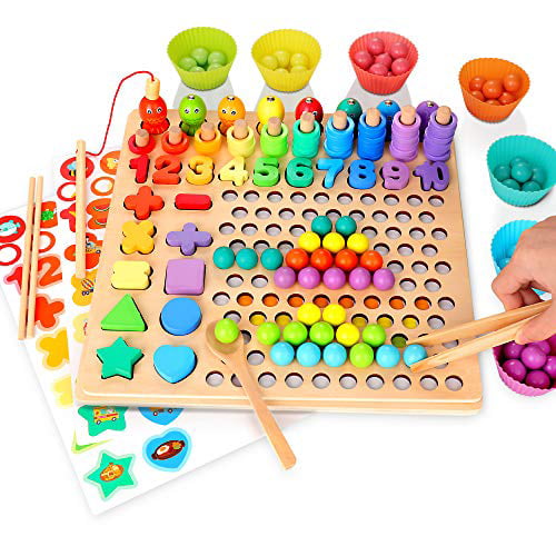 Kids Fishing Puzzles Fun Game Wooden Magnetic Toys Learning Colors Shapes Jigsaw 