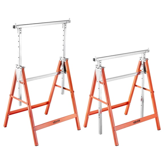 VEVOR Saw Horses, 2 Pack Folding Work Horses, 440 lbs Load Capacity Sawhorse with Heavy Duty Legs, Adjustable Height Saw Horse with Non-Slip Foot Pads, for Woodworking, Carpenters & Contractors