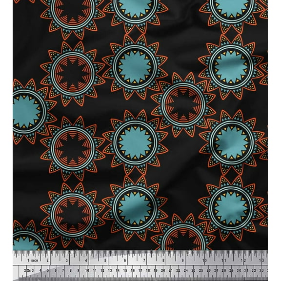 Soimoi Black Cotton Duck Fabric Sun Mandala Print Fabric by Yard 42 Inch Wide