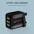 thumbnail image 2 of Cargador de viaje de carga rápida 5V 2.4A 3 puertos USB Smart QC 3.0 (negro) (Reino Unido), 2 of 5
