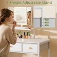 thumbnail image 6 of HIGDBFE Small Makeup Vanity Desk with Lighted Mirror, 3 Fabric Drawers and Height-Adjustable Stand, White Vanity for Bedroom and Small Spaces,35.4" W, 6 of 8