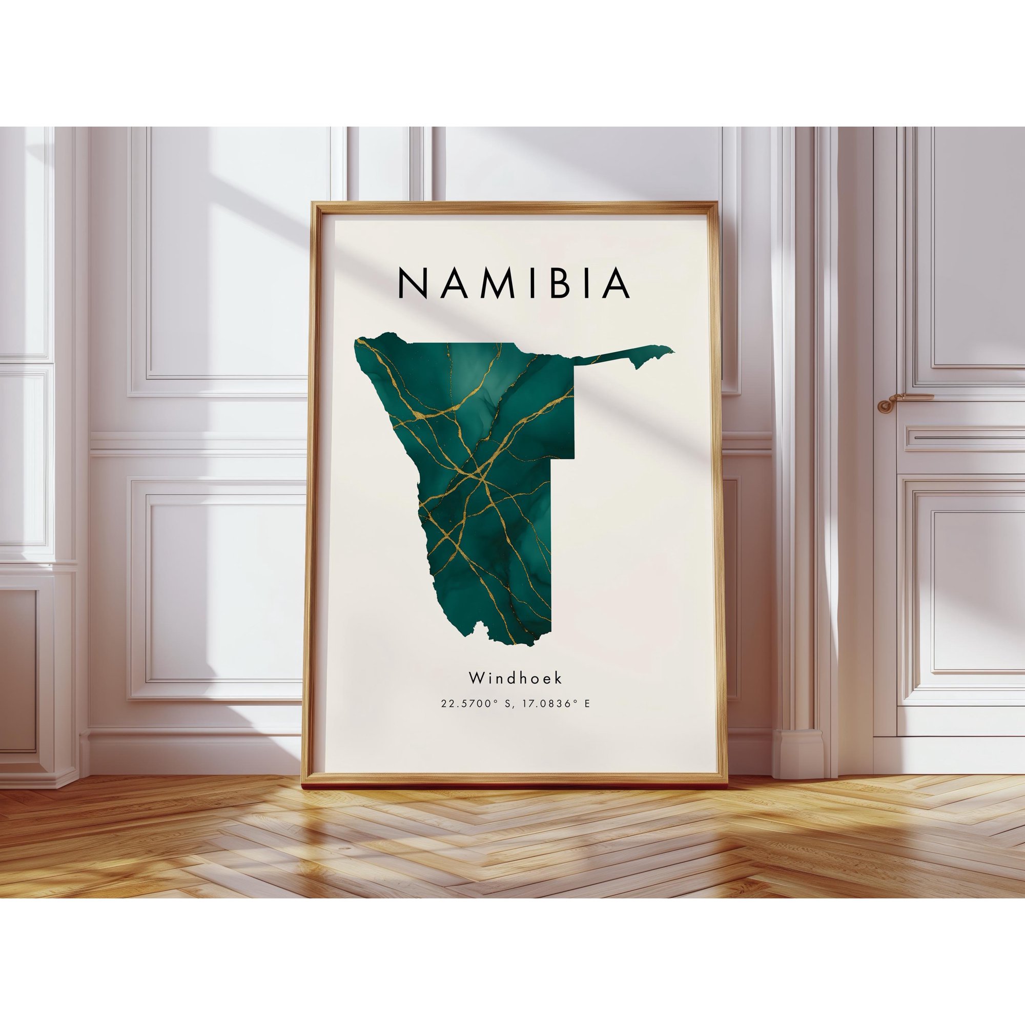 Namibia Map Poster Green and Gold Africa Wall Art Print Home Decor Geography Map Gift Wallpaper
