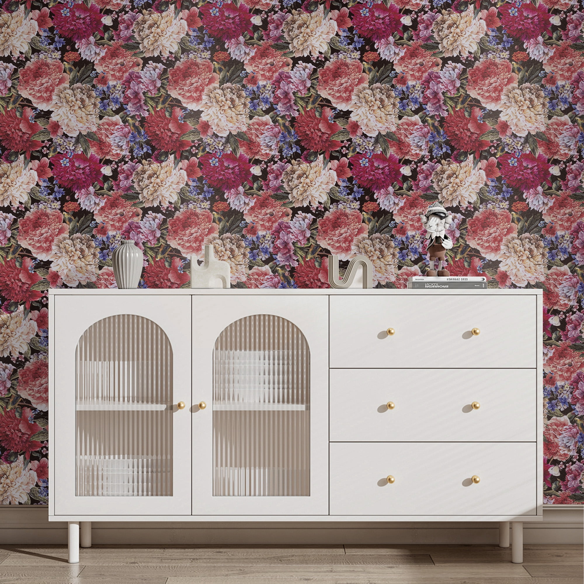 UMIGGEE 17.3-in x 236-in Vintage Peel and Stick Floral Wallpaper Removable Large Peony Vinyl Self Adhesive Mural