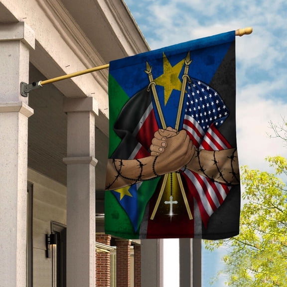 Flags South Sudanese Handshake American Flag Friendship USA South Sudan South Sudanese Part Garden Flag, Double-Sided Decorative Outdoor Flag, Polyester Yard Flag 12 x 18 in