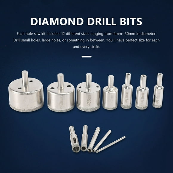 12Pcs Diamond Drill Bits Glass Tile Bits Set, Hollow Core Drill Bits, Extractor Remover Hole Saws for Glass, Ceramics, Porcelain, Ceramic Tile