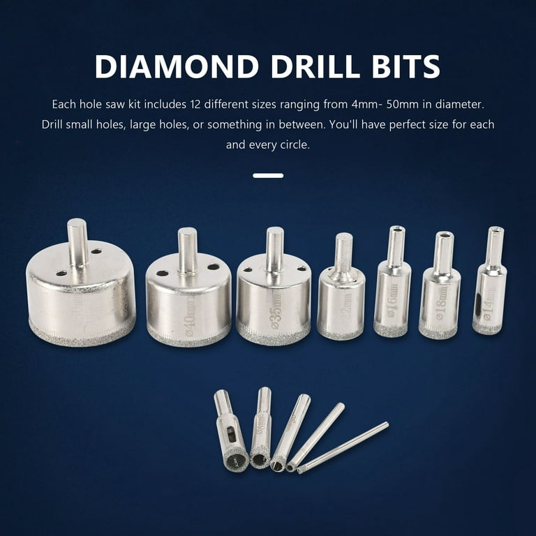 12Pcs Diamond Drill Bits Glass Tile Bits Set, Hollow Core Drill Bits,  Extractor Remover Hole Saws for Glass, Ceramics, Porcelain, Ceramic Tile 