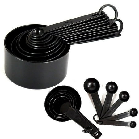 10pcs Black Plastic Measuring Spoons Cups Set for Kitchen Baking