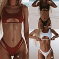 thumbnail image 3 of Women Sexy 2pcs Bikini Set Scoop Neck Cutout Bra Crop Top Swimsuit Cheeky Bottom High Cut Solid Color Beach Bathing Suit, 3 of 19