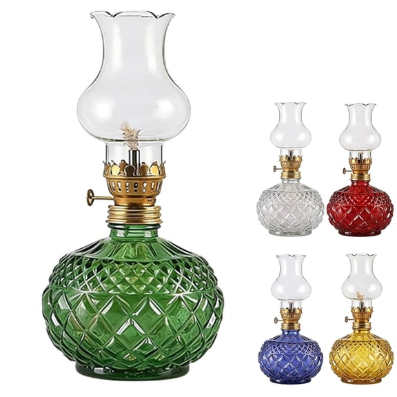 Vintage Style Oil Lamp with Glass Candle Holder, Adjustable Wick Kerosene Lantern for Living Room Bedroom Home Decor & Emergency Lighting