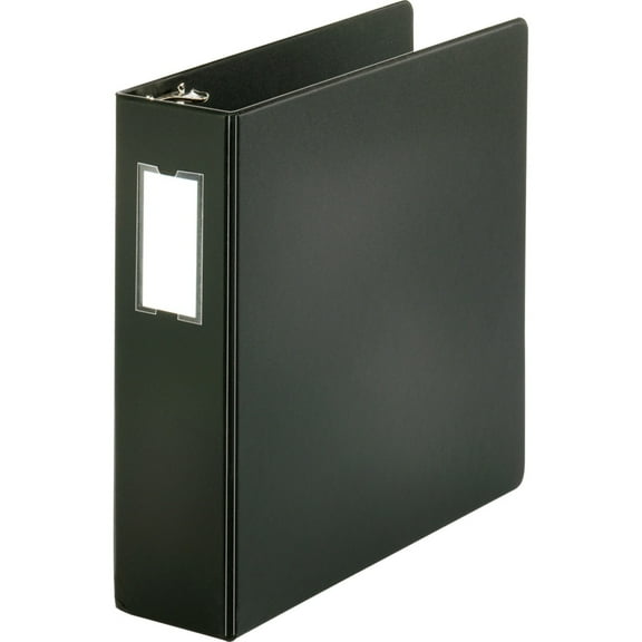 Business Source Basic Round Ring Binder w/Label Holder - 3" Binder Capacity - Letter - 8 1/2" x 11" Sheet Size - 3 x Round Ring Fastener(s) - Vinyl - Black - Open and Closed Trigge | Bundle of 5