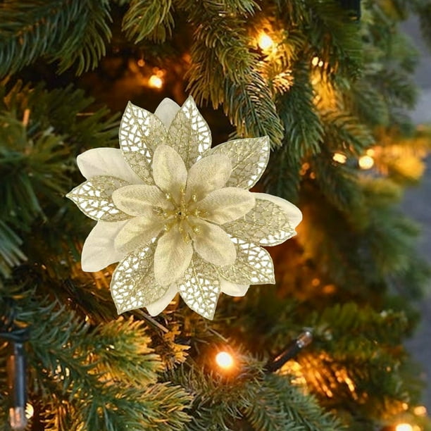 pieza de decoración para árbol de Navidad, flores de imitación, material de tela, flores de imitación para bodas, fiestas, salones y otras decoraciones, regalos navideños.