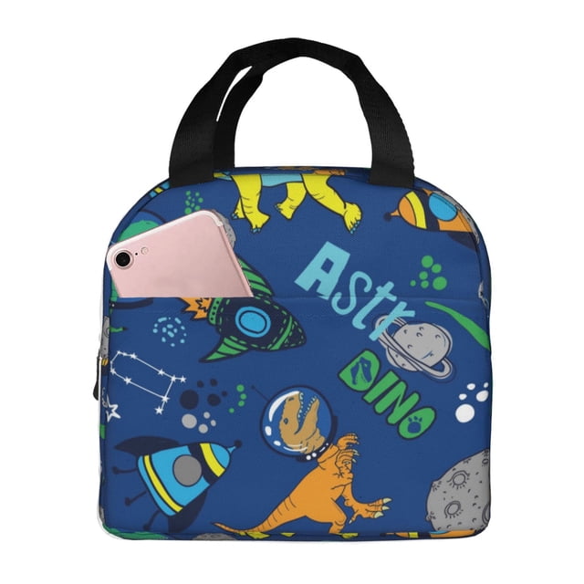 Easygdp Dinosaur In Space Bolsa Térmica Premium - Tela Oxford Impermeable, Gran Capacidad, Bolsillo Frontal, Unisex para Trabajo, Escuela, Actividades al Aire Libre y Picnics