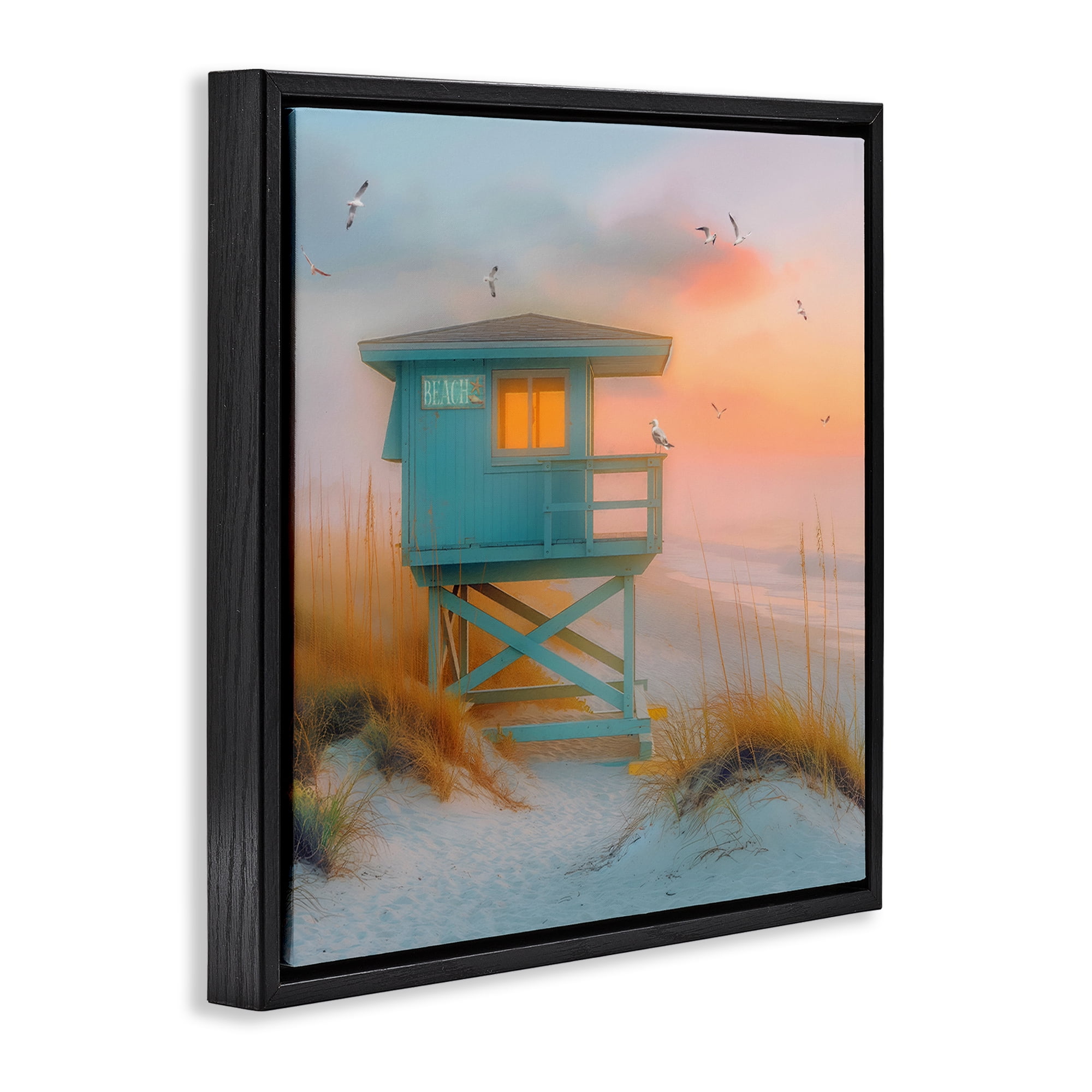 Stupell Industries Coastal Charm Beach Coastal Painting Black Floater Framed Canvas Art Print Wall Art, 25 x 25