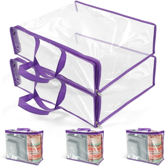 5Pcs Clear Zippered Storage Bags PVC Clear Clothes Storage Bags Waterproof Zippered Blanket Organizer with Label Slots and Handles Spacious Closet Storage Containers for Wardrobes