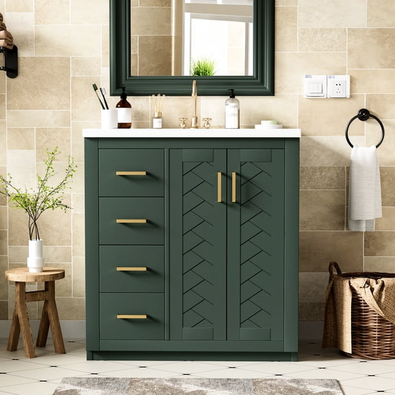30'' Ceramic Sink Bathroom Vanity - Solid Wood & . Modern Style With Spacious Cabinet Space And Soft Closing Doors Properties (not Actually