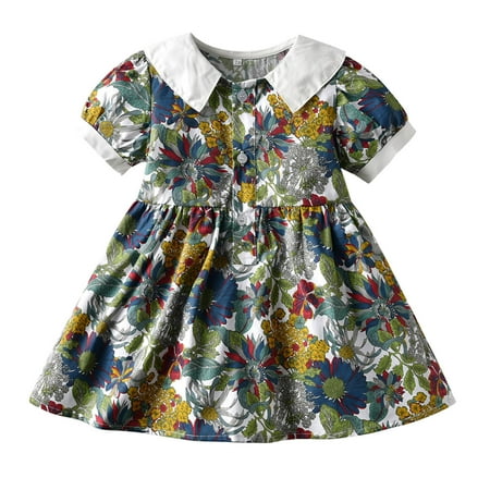 

koaiezne Kids Toddler Baby Girls Spring Summer Floral Cotton Short Sleeve Princess Dress Clothes Denim Dress for Girls Dresses for Girls Simple