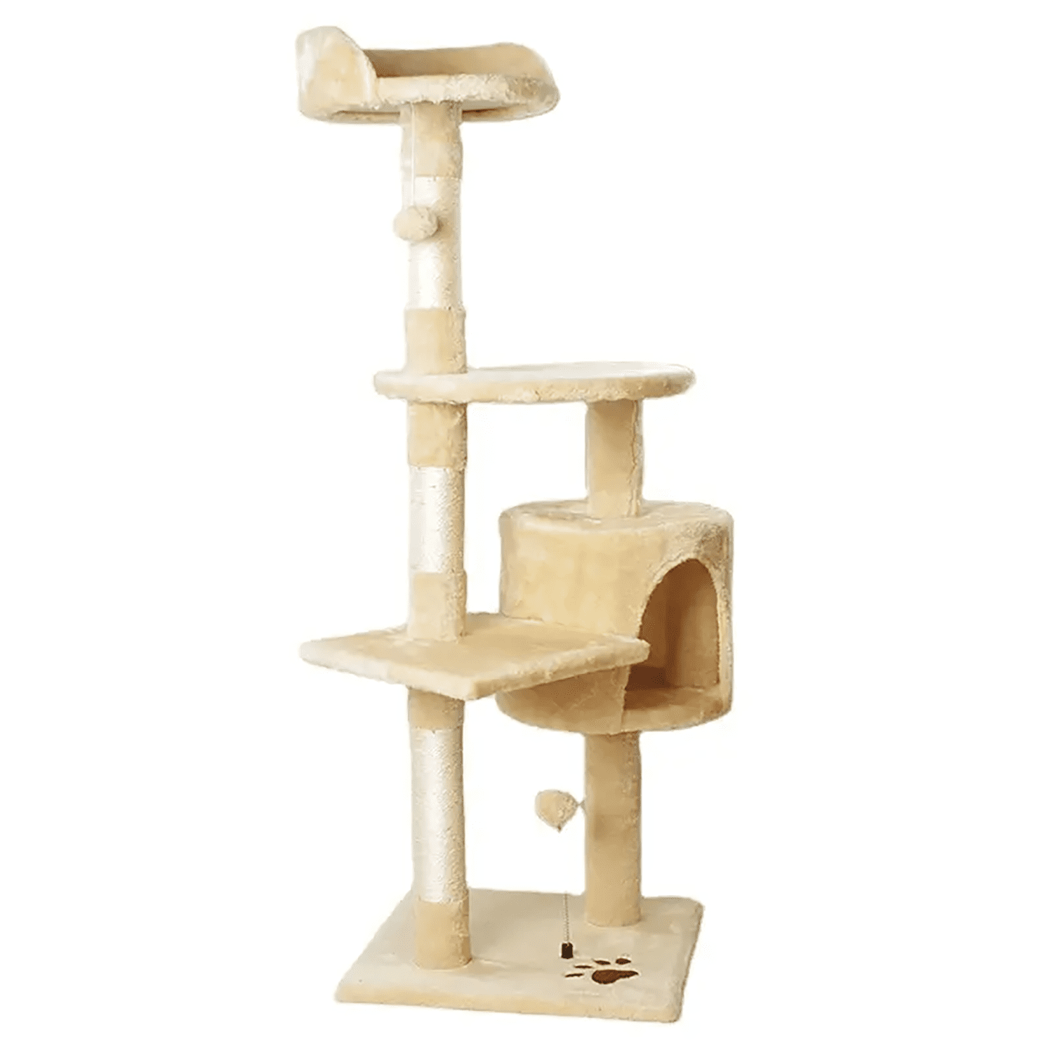 Asunby Beige 46" Cat Tower - Multi-Level Cat Activity Center with Sisal Scratching Posts, Spacious Perches & Interactive Hanging Toys