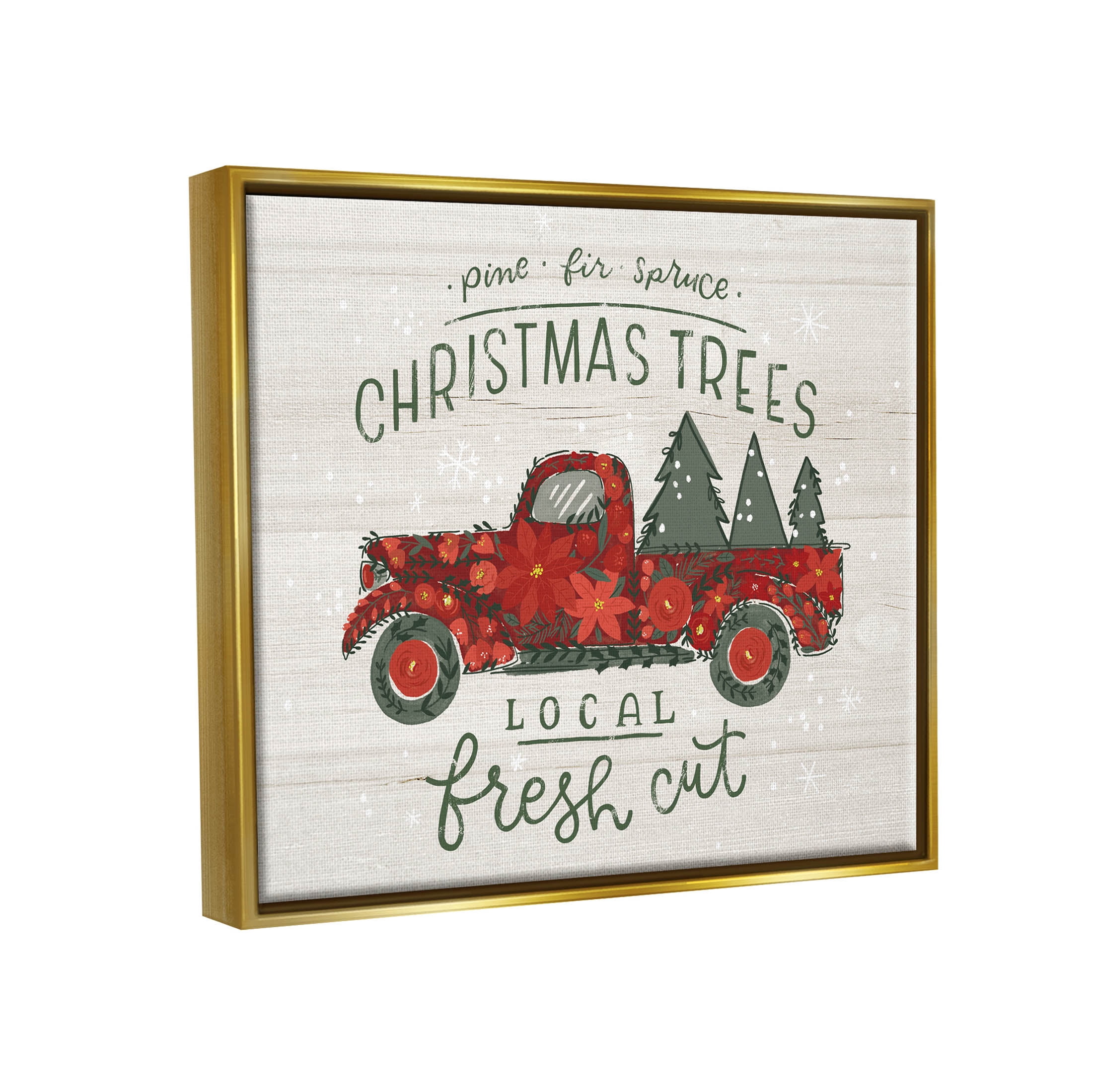 Stupell Industries Local Fresh Cut Christmas Trees Graphic Art Metallic Gold Floating Framed Canvas Print Wall Art, Design by Loni Harris