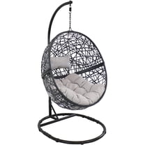 Sunnydaze Jackson Resin Wicker Egg Hanging Chair with Cushions and Stand, Gray